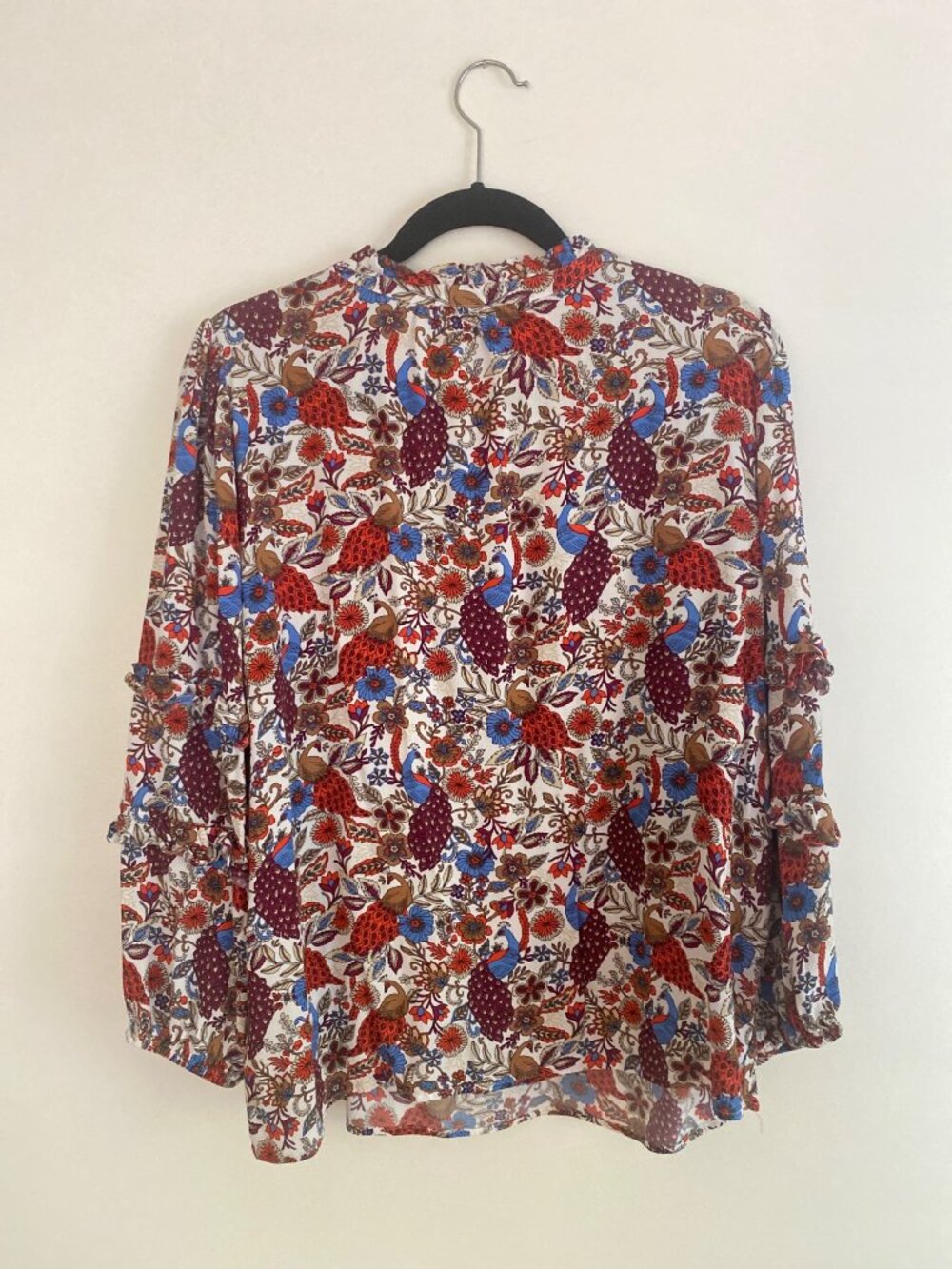 LOFT Multicolor Women's Floral Peasant Blouse With Ruffle Sleeves Size L - Picture 5 of 7